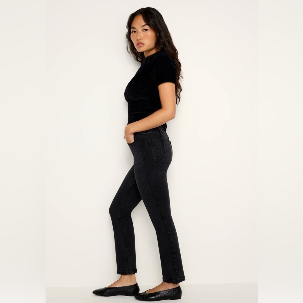 Good American Soft Tech Black Straight Leg Jeans, Good Petite Size 0, Mid-Rise - Picture 13 of 16